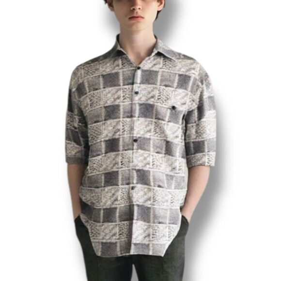 Equipment HQ Design Intl Black White Abstract Patchwork Shirt Short Sleeve - Picture 1 of 12